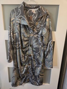 New Gretchen Scott Grey Paisley Print Shift Dress versatile Womens L